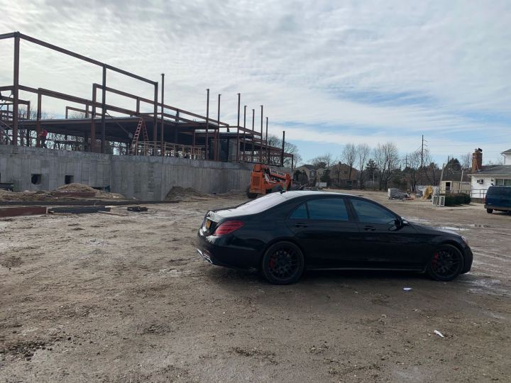Steel frame erection on a commercial site